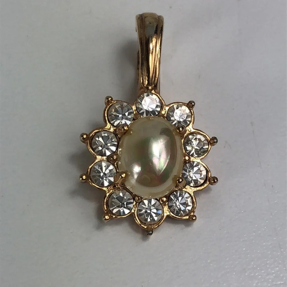 ROMAN Earrings & Enhancer Vintage Faux Pearl & Rhinestone SET Gold Tone - Picture 3 of 10